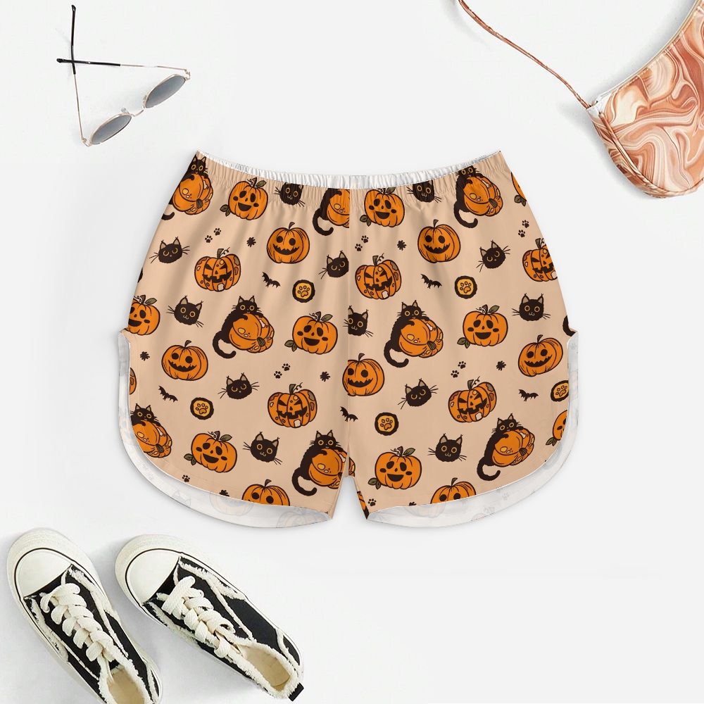 Pumpkin Black Cat Halloween Women's Geek Suspender Cami Set