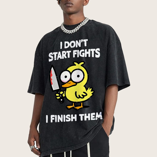 I Don't Start Fights Vintage Distressed T-shirt