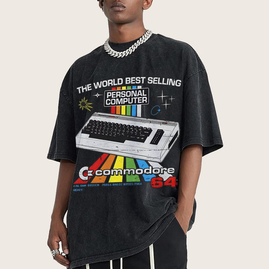Retro Games Commodore 64 Personal Computer Vintage Distressed T-shirt