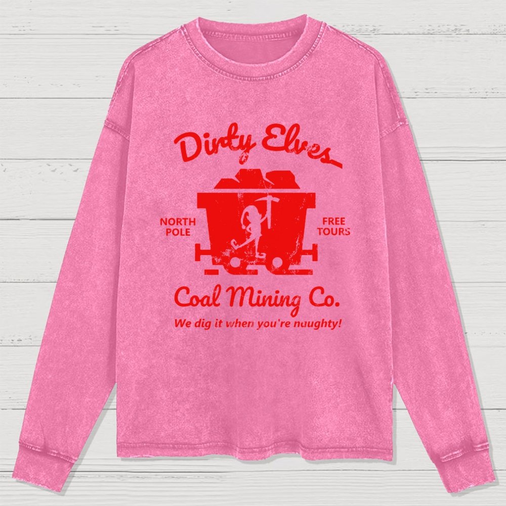 Dirty Elves Coal Mining Company Christmas Humor Washed Long Sleeve Tee