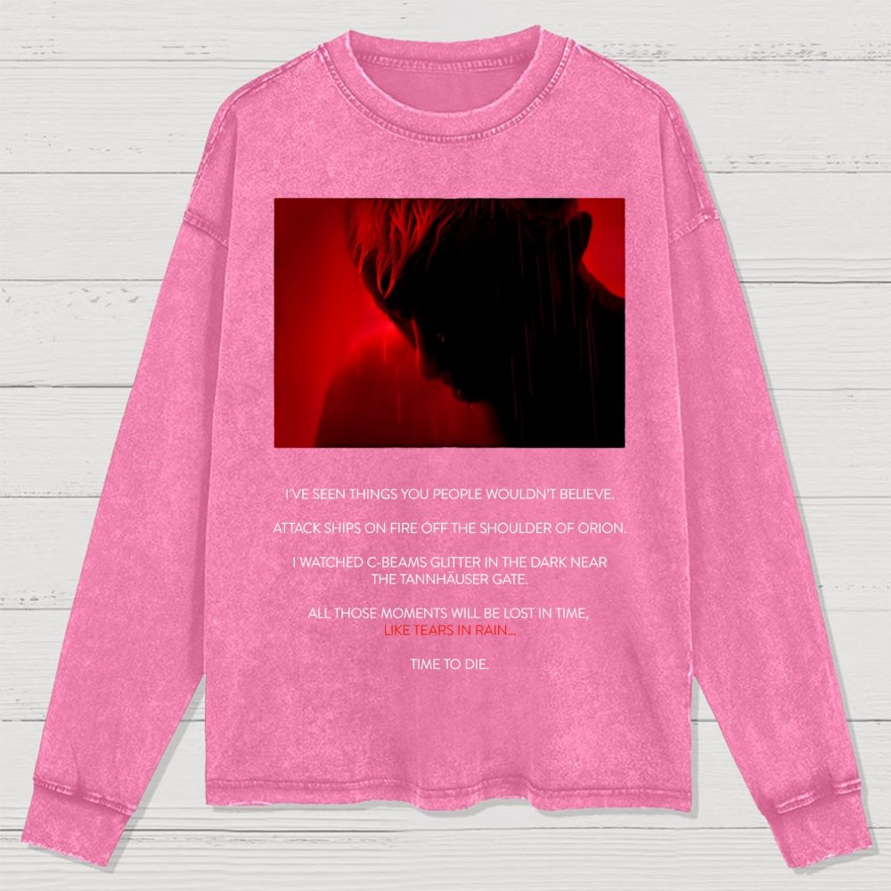 Tears in Rain-Tears in Red-Time to Die Washed Long Sleeve Tee