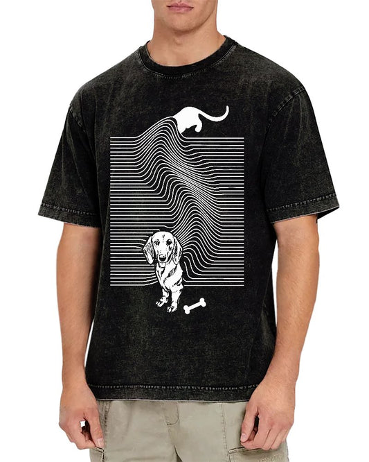 Funny Line Dog Vintage Distressed T-shirt