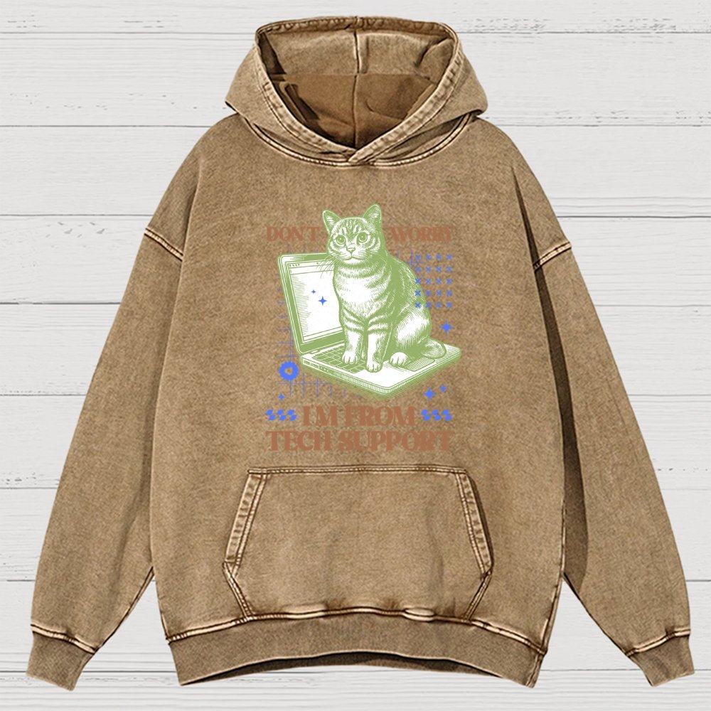 Don't Worry I'm From Tech Support Cat Vintage Distressed Hoodie