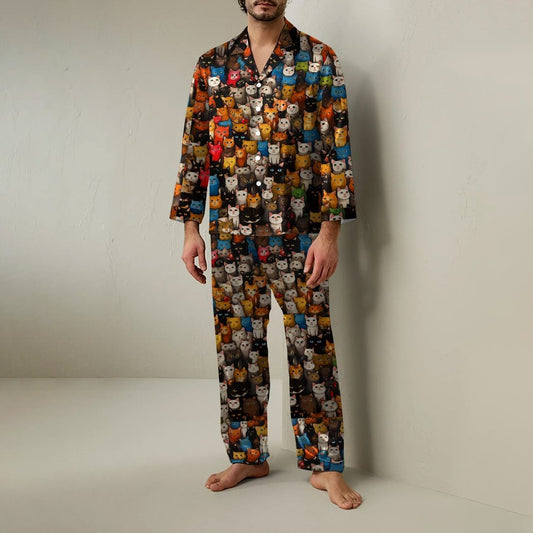 Cat Art Pattern Geek Long Sleeve Pajama Set