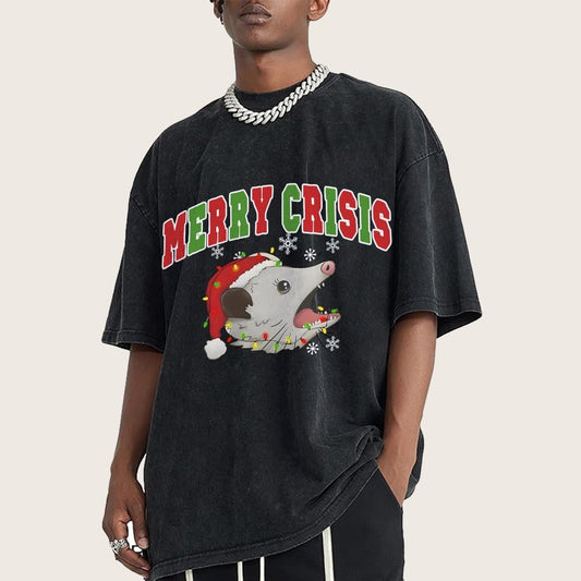 Merry Crisis Opossum Funny Christmas Vintage Distressed T-shirt