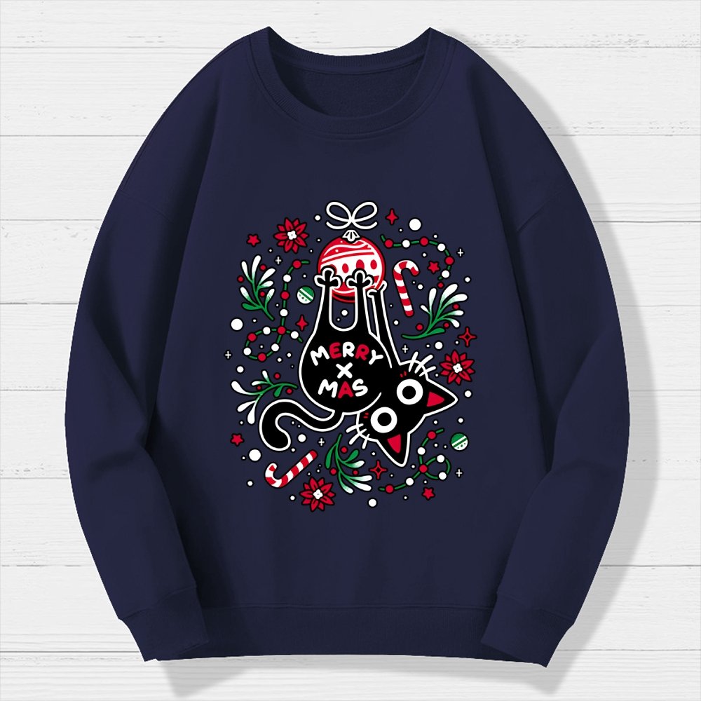 Christmas Cat Butt Geek Cotton Sweatshirt