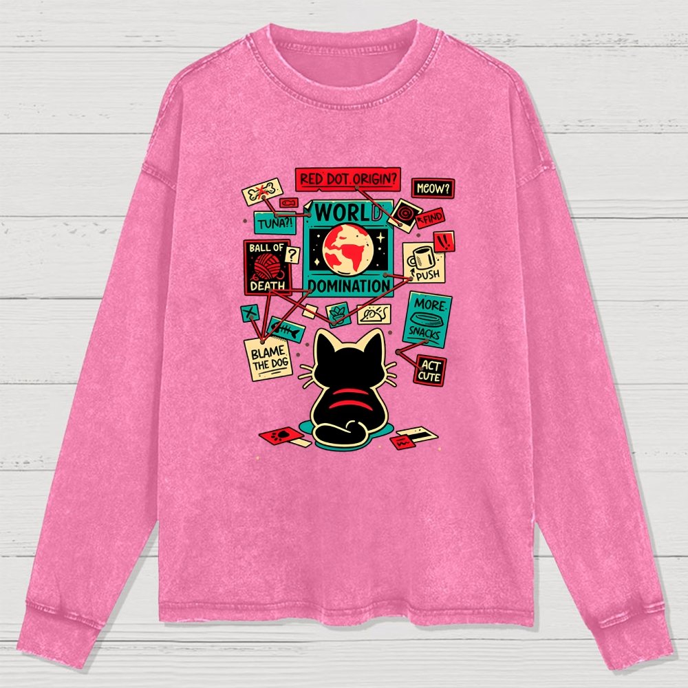 Cat Master Plan Washed Long Sleeve Tee