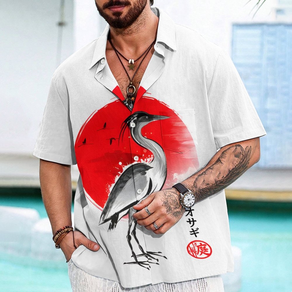 Heron Sumi E Geek Hawaiian Shirt