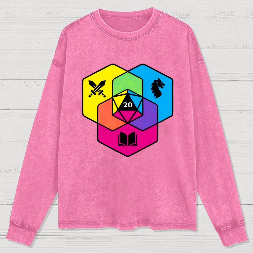 RPG CMYK Dice Venn Diagram Washed Long Sleeve Tee