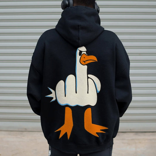 Rude Seagull Design Funny Printed Back Cotton Hoodie