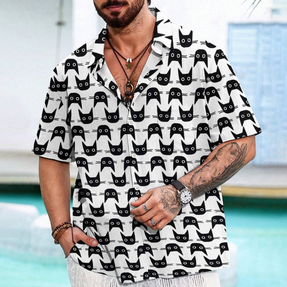 Black cat avatar Geek Hawaiian Shirt