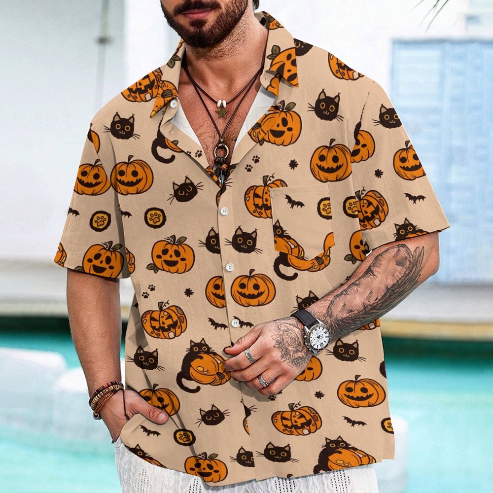 Pumpkin Black Cat Halloween Geeky Shirt