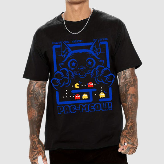 Vintage Game Cat Attack Pac Meow Geek T-Shirt
