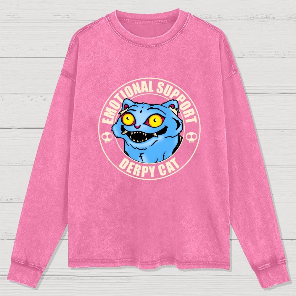 Emotional Support Cat Washed Long Sleeve Tee