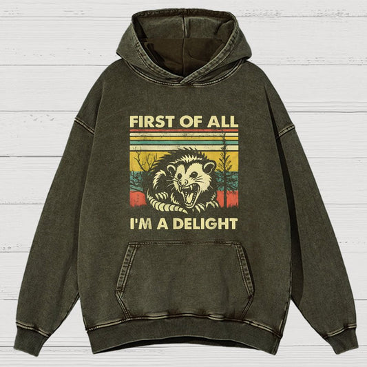 First Of All I'm A Delight Sarcastic Vintage Distressed Hoodie