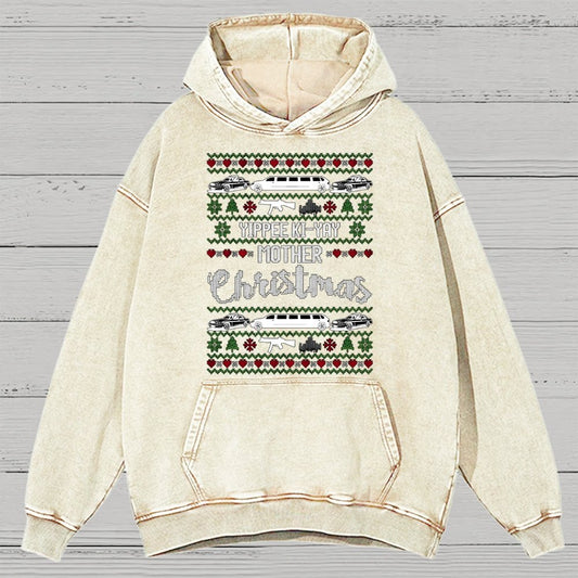 Yippee Ki-Yay Mother Christmas Ugly Vintage Distressed Hoodie