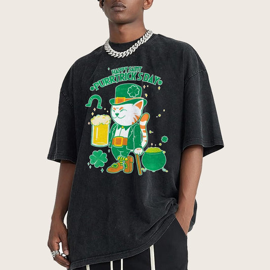 Cat St. Patrick's Day Vintage Distressed T-shirt
