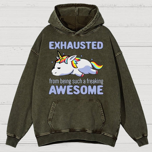 Exhausted From Being Awesome Lazy Unicorn Gift Vintage Distressed Hoodie