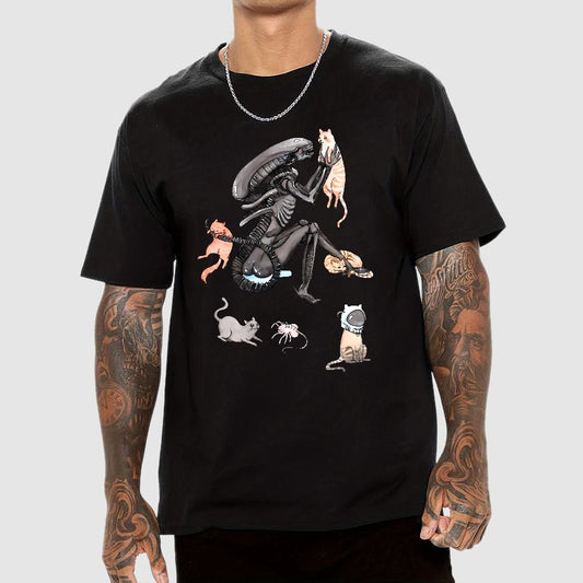 Funny Alien And Cat Geek T-Shirt