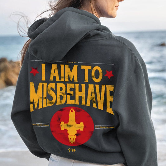 I Aim To Misbehave Geeky Printed Back Cotton Hoodie