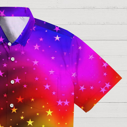 Rainbow Stars Print Geek Shirt