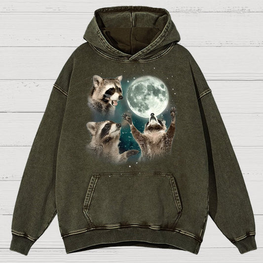 Three Raccoons Moon Vintage Distressed Hoodie