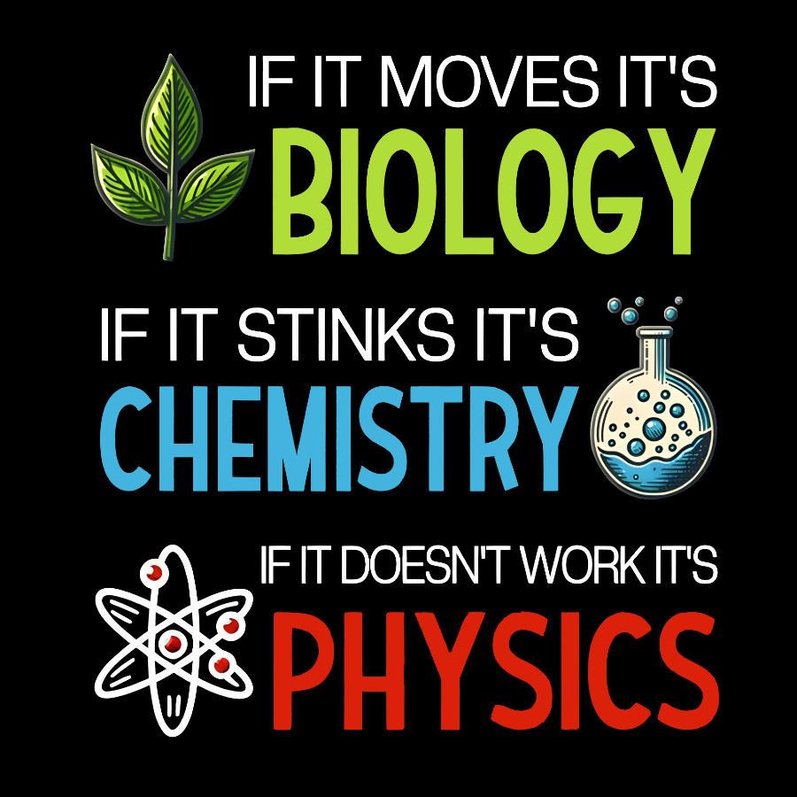 If it Moves it's Biology Stinks It's Chemistry Doesn't Work it's Physics Geek T-Shirt