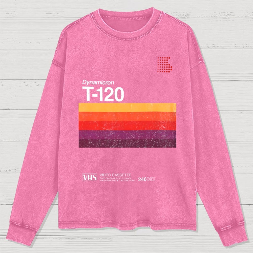 VHS T-120 Vintage Video Tape Retro Graphic Washed Long Sleeve Tee