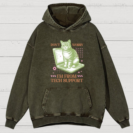Don't Worry I'm From Tech Support Cat Vintage Distressed Hoodie