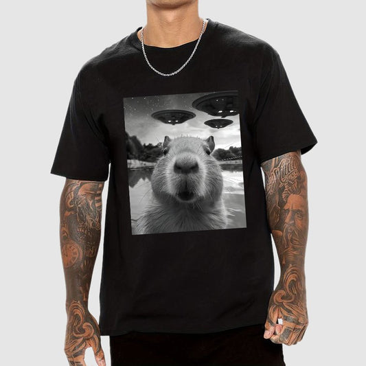 Capybara Selfie With UFOs Funny Geek T-Shirt