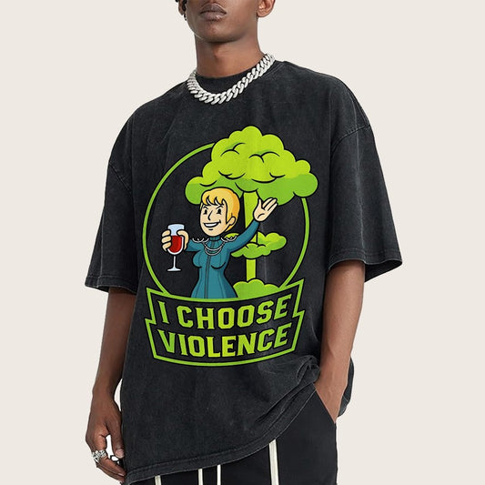 I Choose Violence & Green Atomic Vintage Distressed T-shirt