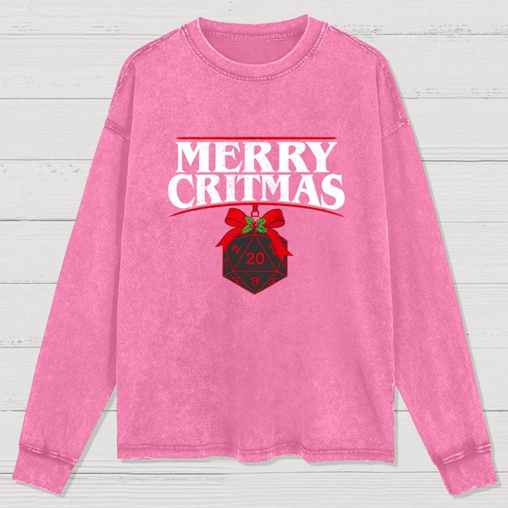 Merry Critmas D20 Holiday Washed Long Sleeve Tee