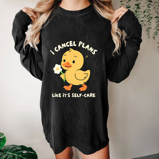 I Cancel Plans Washed Long Sleeve Tee