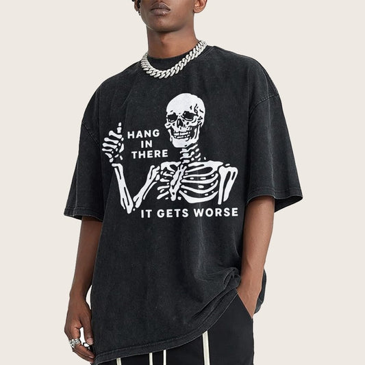 Hang In There Skeleton Vintage Distressed T-shirt