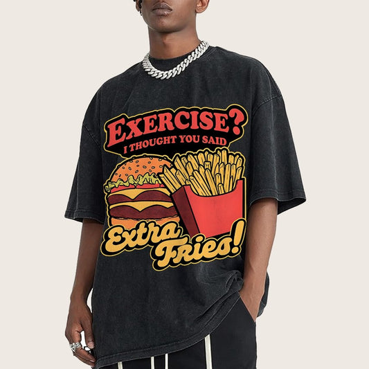 Burger Fries Exercise Vintage Distressed T-shirt