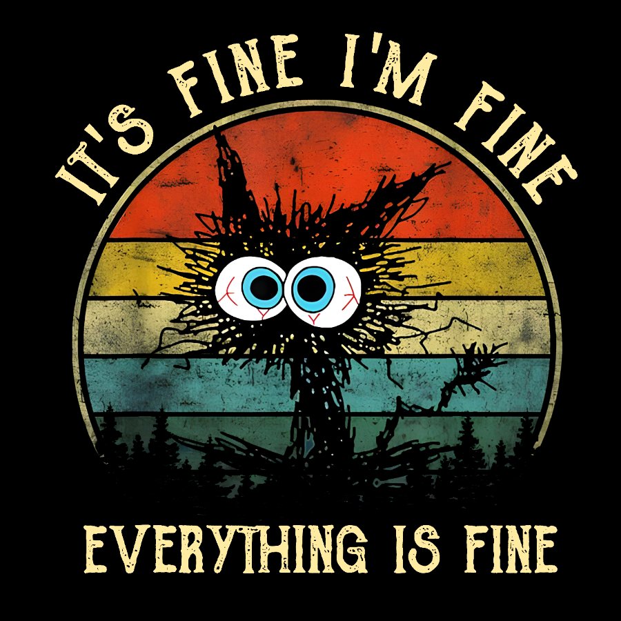 It ‘s Fine I am Fine Everything Is Fine Funny Black cat Geek T-Shirt