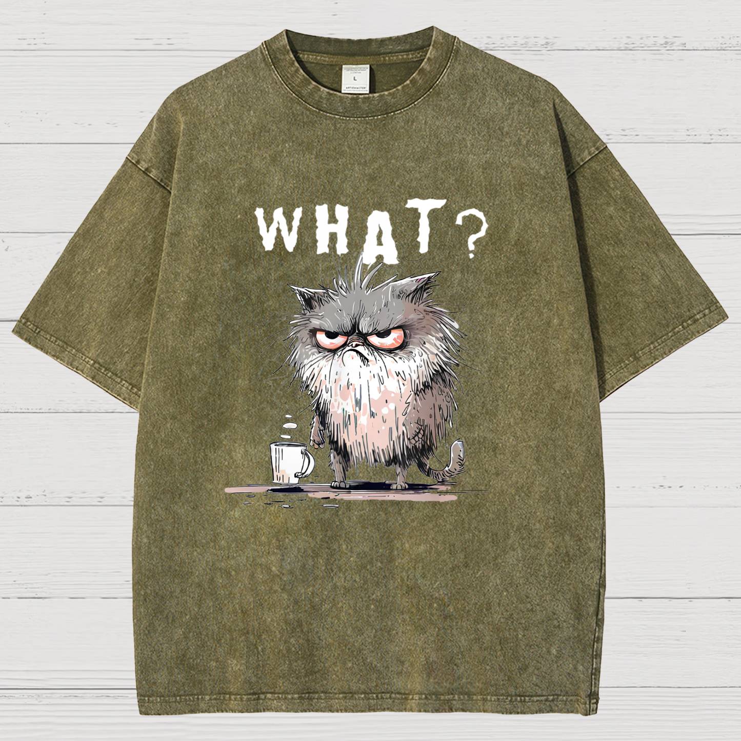 Bad Temper Feline With Coffee Grumpily Catty Funny Vintage Distressed T-shirt