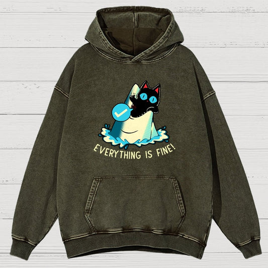 Everything Is Fine! Cat Vintage Distressed Hoodie