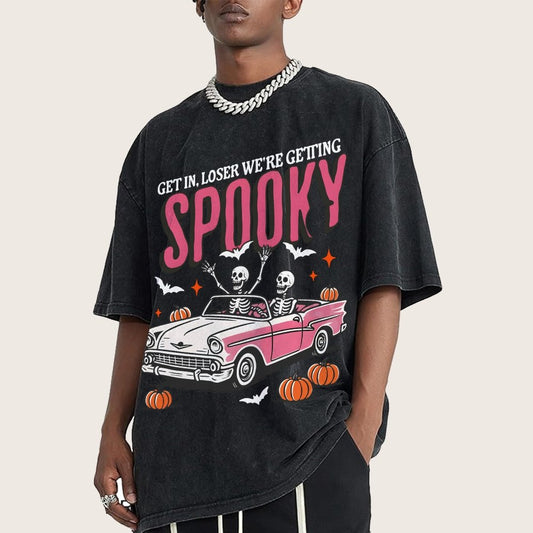 Get In Loser We're Getting Spooky Halloween Vintage Distressed T-shirt