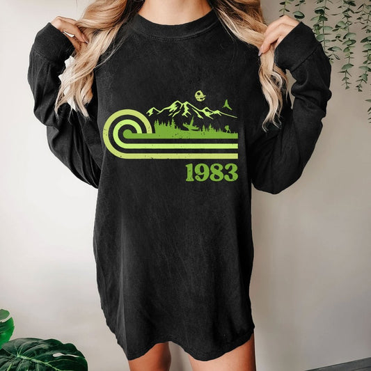 Retro Vintage Mysterious Forest Washed Long Sleeve Tee
