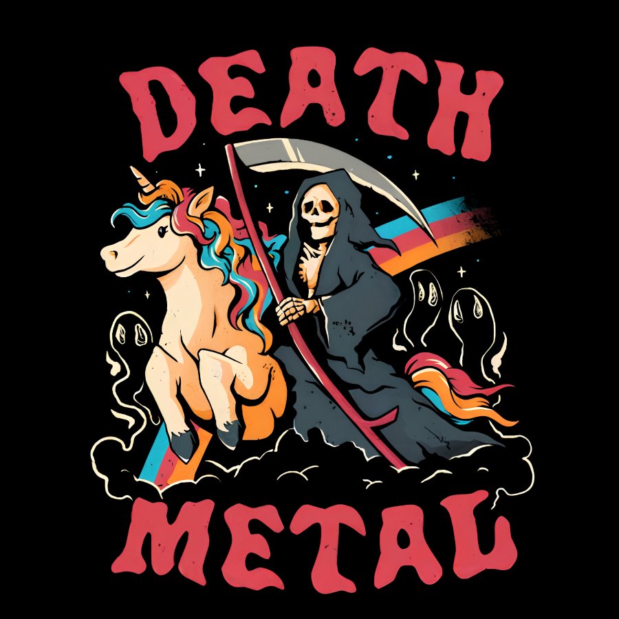 Death Metal - Cute Evil Skull Unicorn Geek T-Shirt