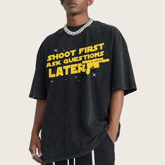 Shoot First Ask Questions Later Vintage Distressed T-shirt