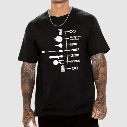 Sci-Fi Timeline Graphic Classic Movie Spaceships Nostalgic Space Travel Geek T-Shirt