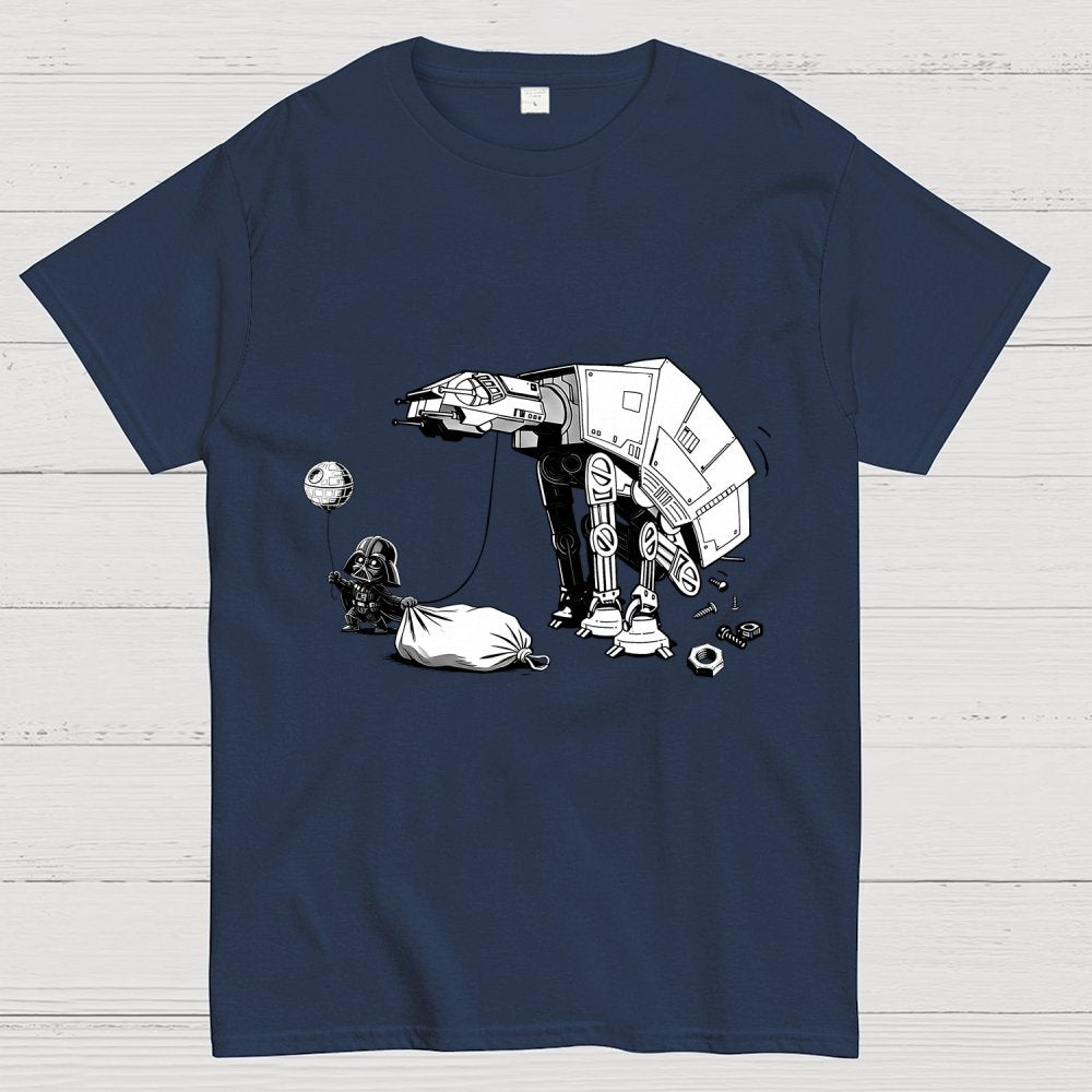 Picking Up Feces With A Huge Poop Bag Empire Robot Dog-Planet Battles Geek T-Shirt