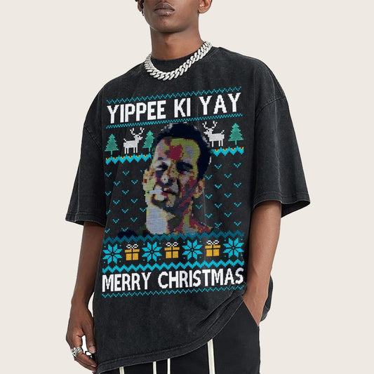 Yippee Ki Yay Christmas Vintage Distressed T-shirt