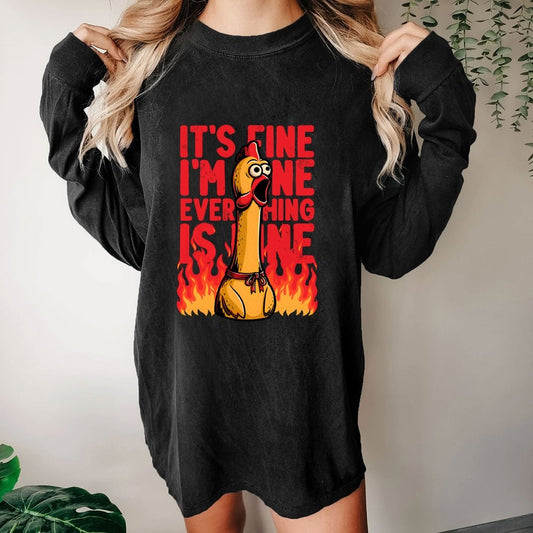 Chicken Fine Burn Washed Long Sleeve Tee