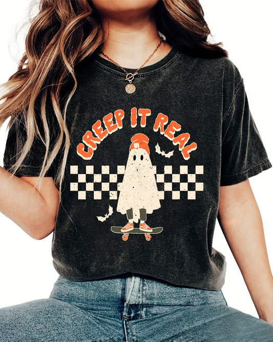 Creep it Real Vintage Ghost Halloween Vintage Distressed T-shirt