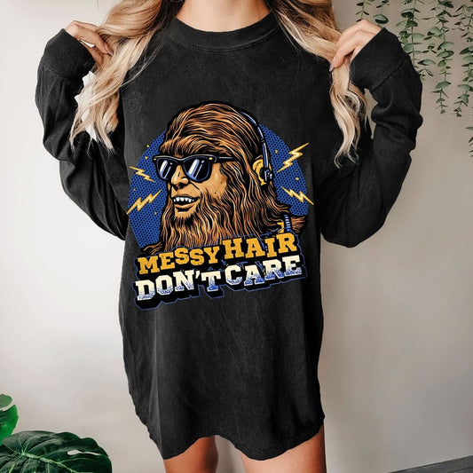 Messy Hair Don't Care Washed Long Sleeve Tee