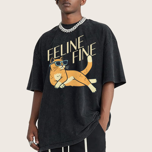Feline Fine Vintage Distressed T-shirt