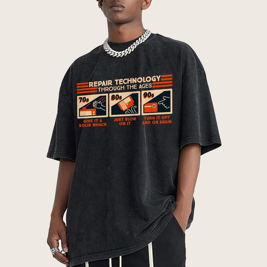 Repair Technology Through the Ages Vintage Distressed T-shirt
